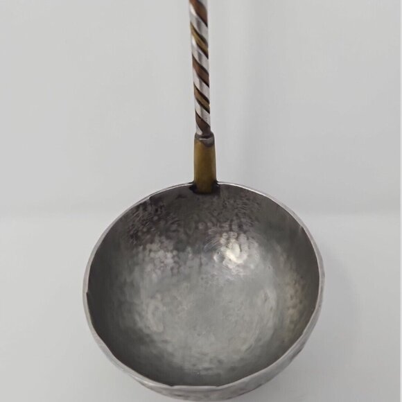 Vintage Hand Hammered Pewter Copper Lucite Kitchen Soup Serving Ladle Utensil - Picture 5 of 7